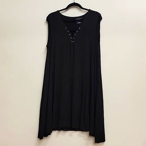 Black Trapeeze Dress Sleeveless Lace Up Neck 1X euc